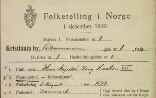 Personkort fra folketellingen 1920