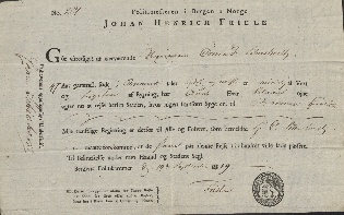 Pass fra Bergen 14.09.1819